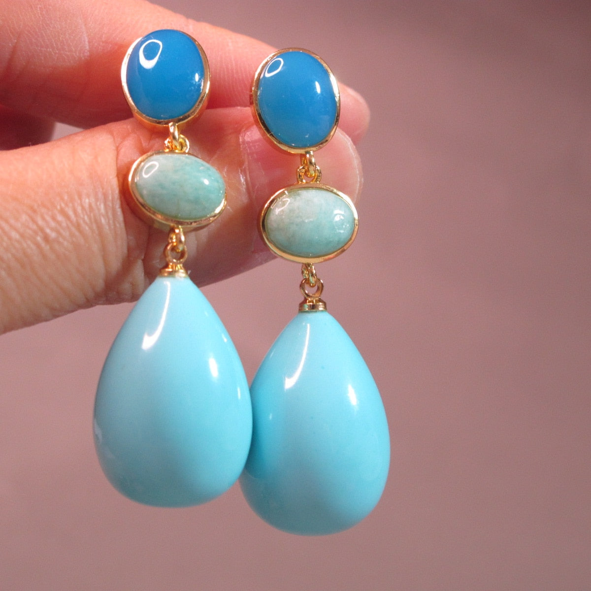Quartz Jade Pink Aventurine Natural stones Earrings