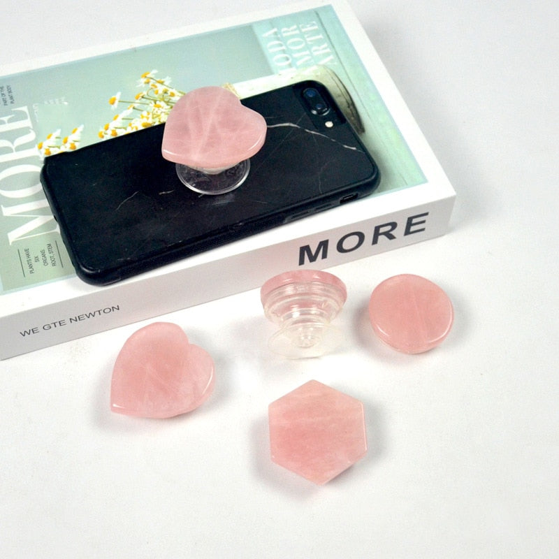 Rose Quartz Phone Holder Support Heart Shape Rock