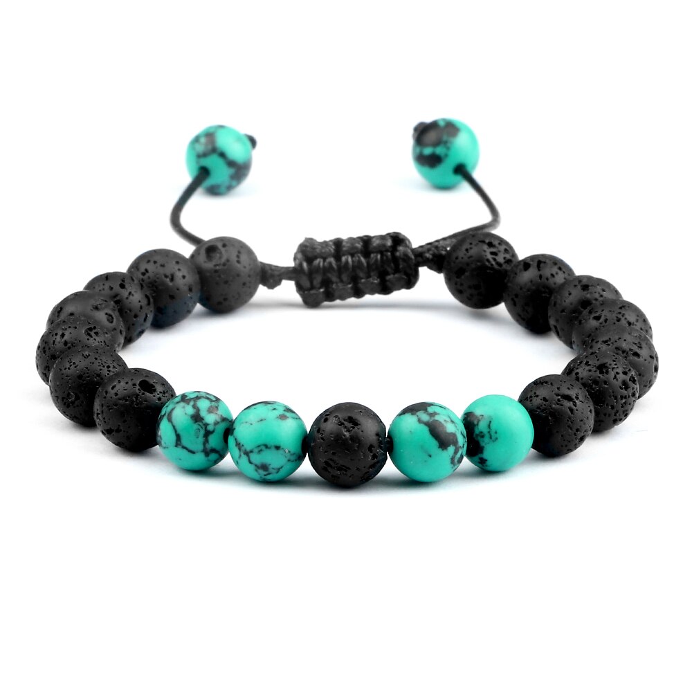 Fashion 8MM Natural Stone Couple Bracelet Black Blue