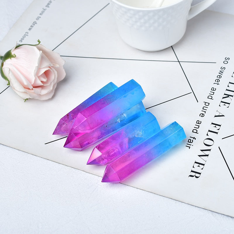 Clear Quartz Purple and Blue Crystal Point Electroplating