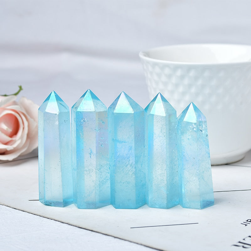 Natural Blue Aura Clear Quartz Crystal Point