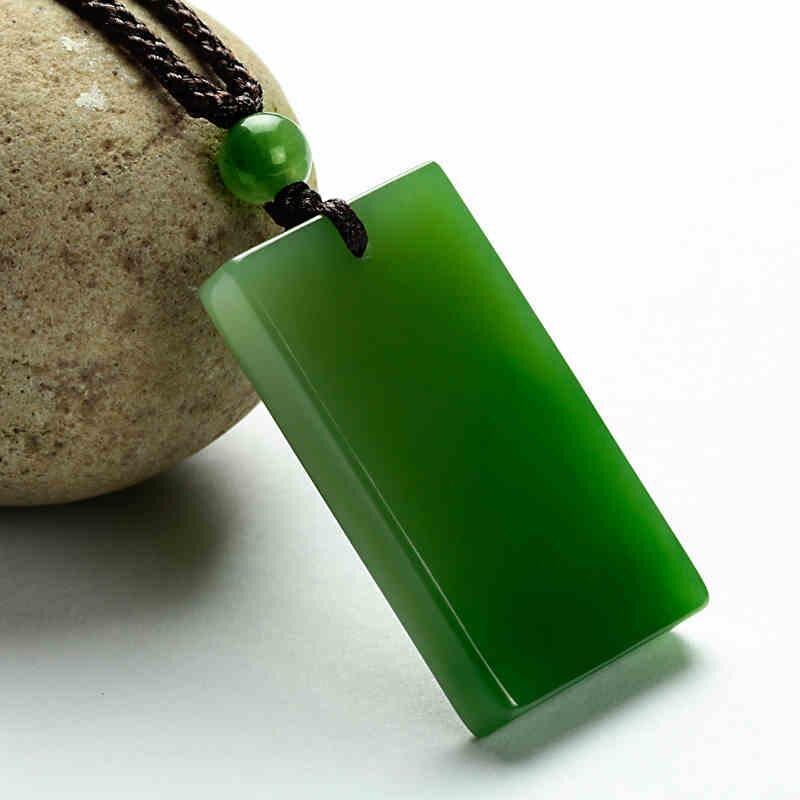 Natural Green Jade Rectangular Smooth Necklace