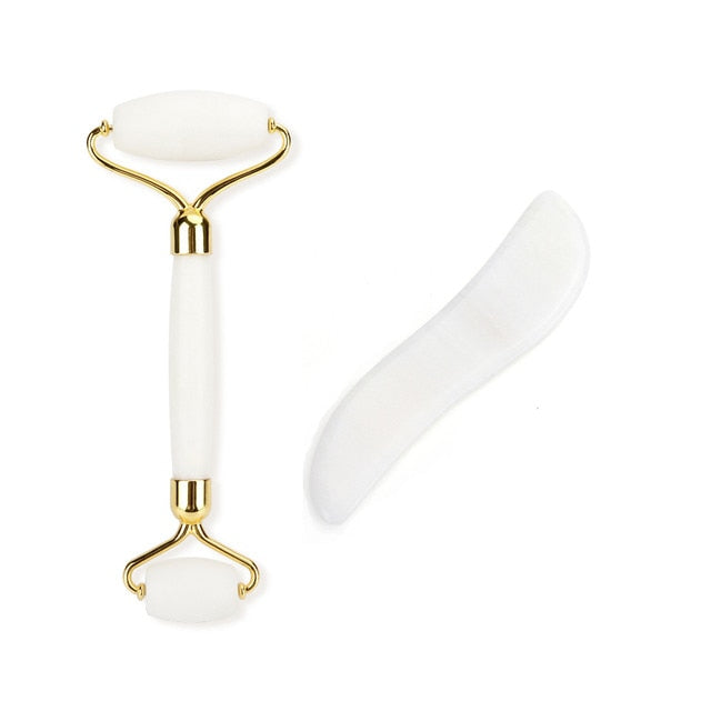 White Crystal Jade Roller Set Anti Wrinkles Face Lift