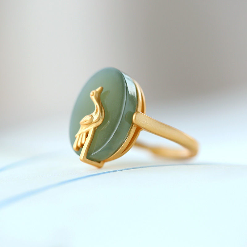 Hetian jade cloud crane opening adjustable ring