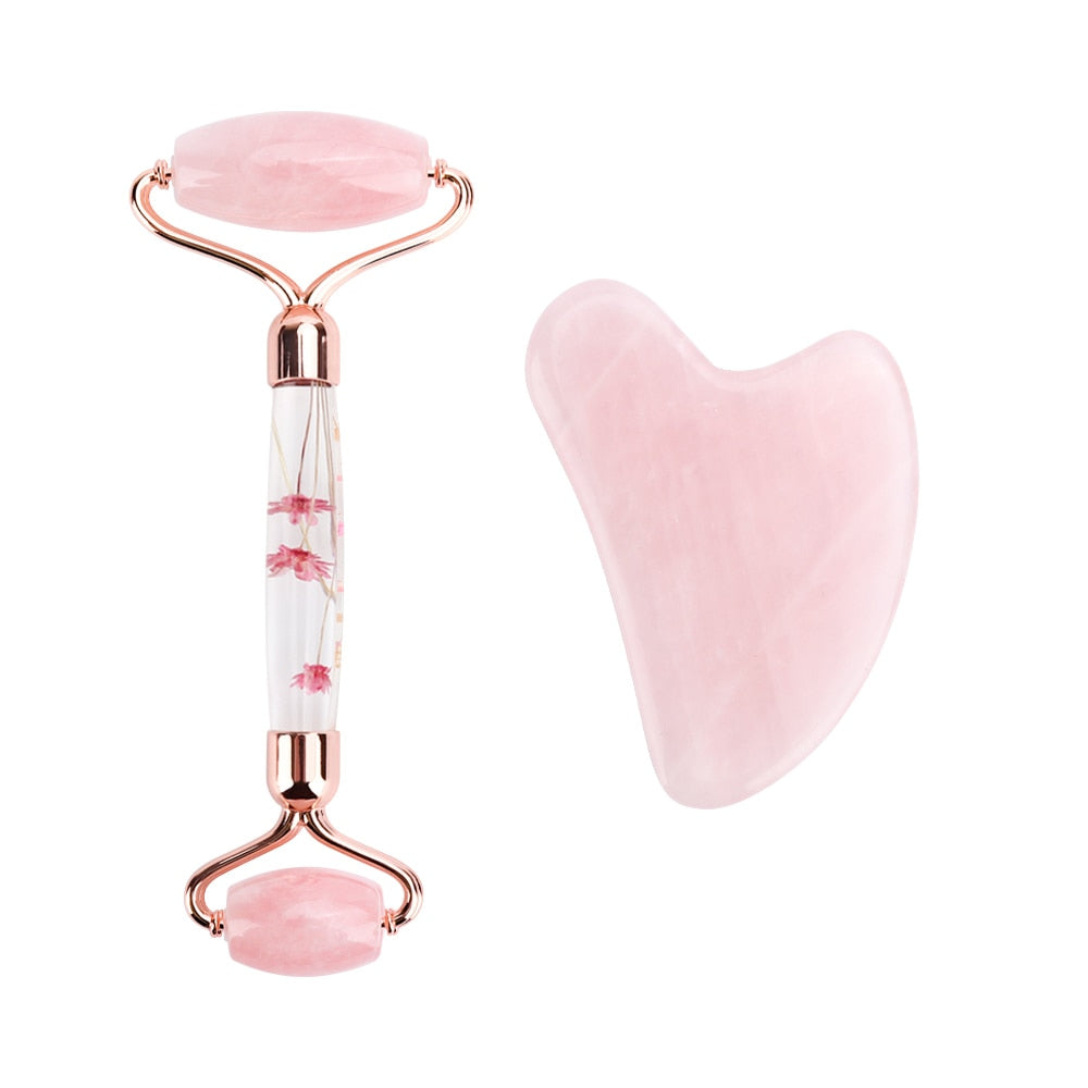 Rose Quartz Jade Roller Flower Pole Roller Face