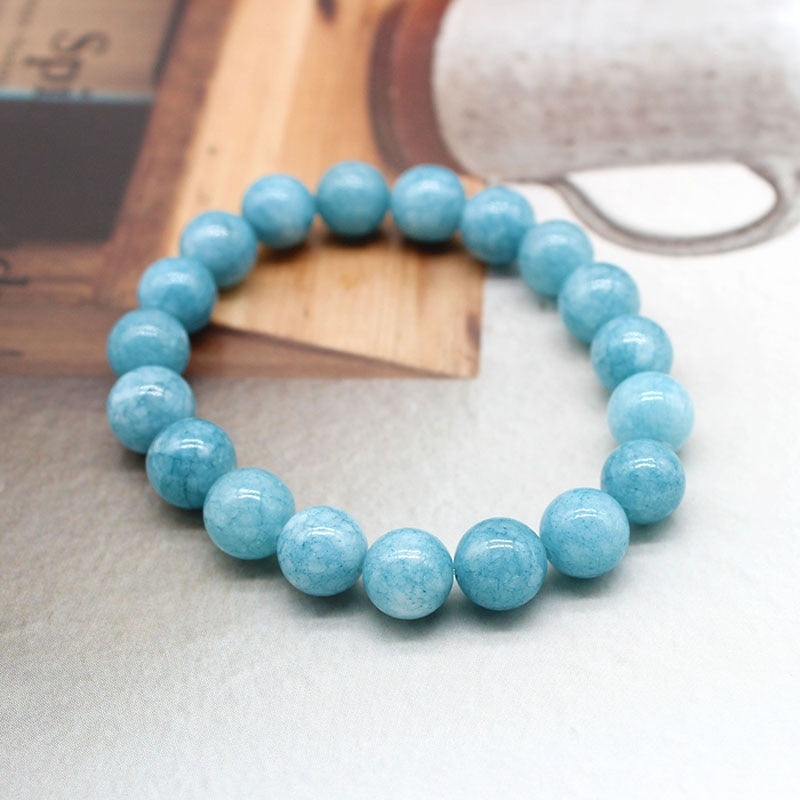 Natural Aquamarin Agat Stone Beads Bracelet