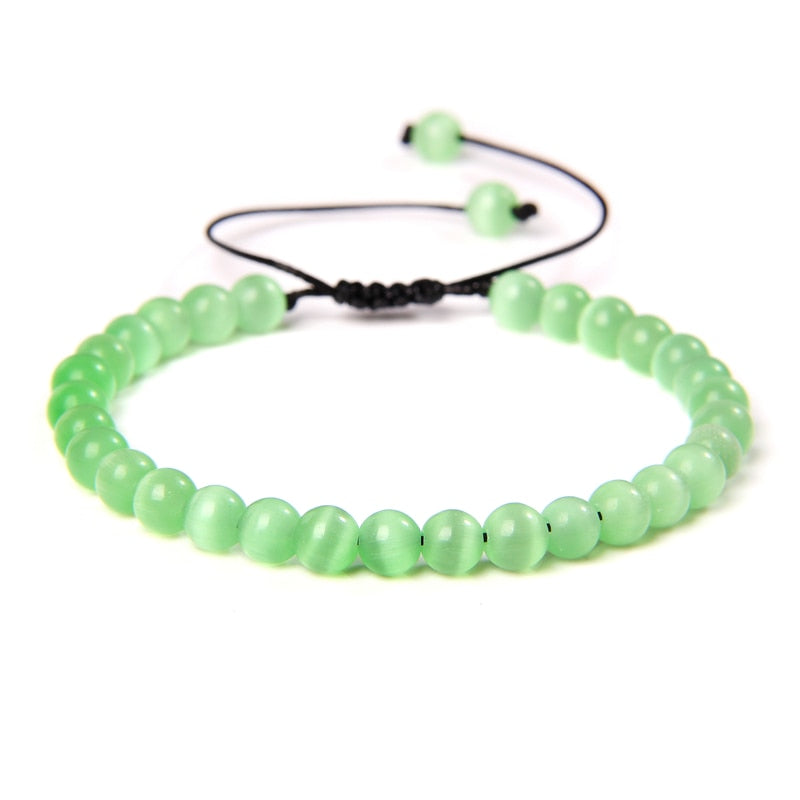 Men Bracelets Adjustable 6 mm Natural Green Jade