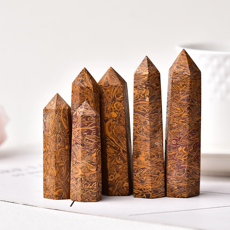 Natural Crystal Point Stones Spun Gold jade Quartz