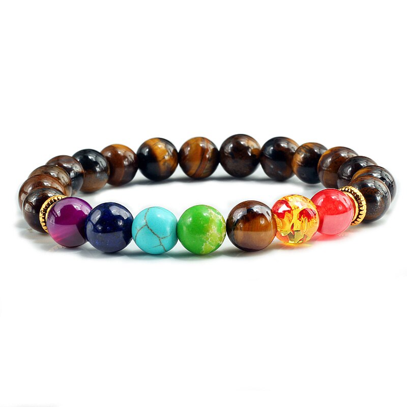 7 Chakra Bracelet Men Black Lava Tiger Eye Stones