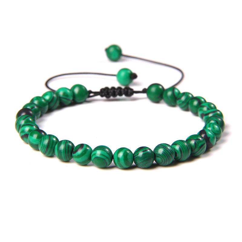 Men Bracelets Adjustable 6 mm Natural Green Jade