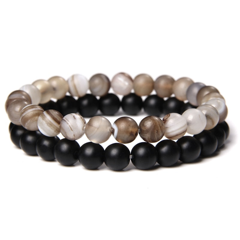 2 Chains Bracelet Set Men Vintage Stretch Bracelets