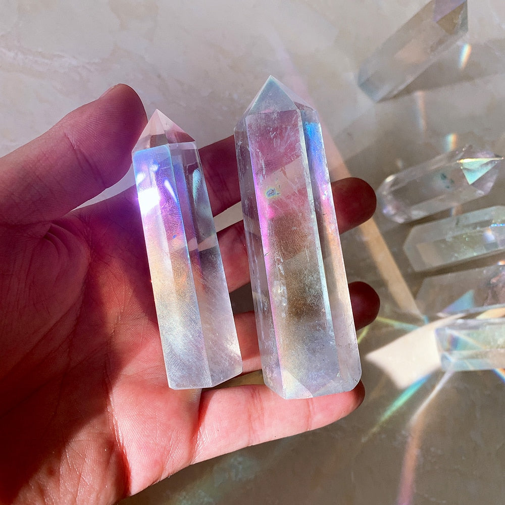 Clear Crystal Quartz Electroplating rainbow Wand Point
