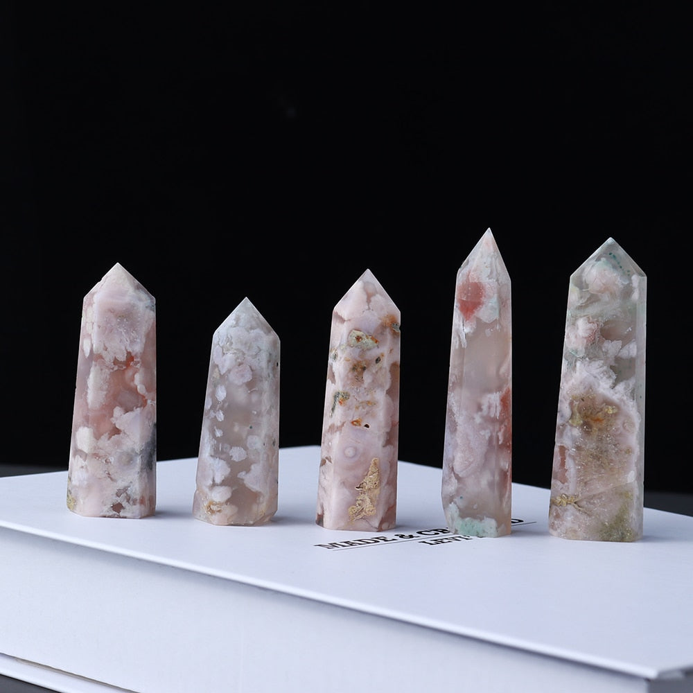 Pink Quartz Tower Sakura Agate Crystal Point Energy