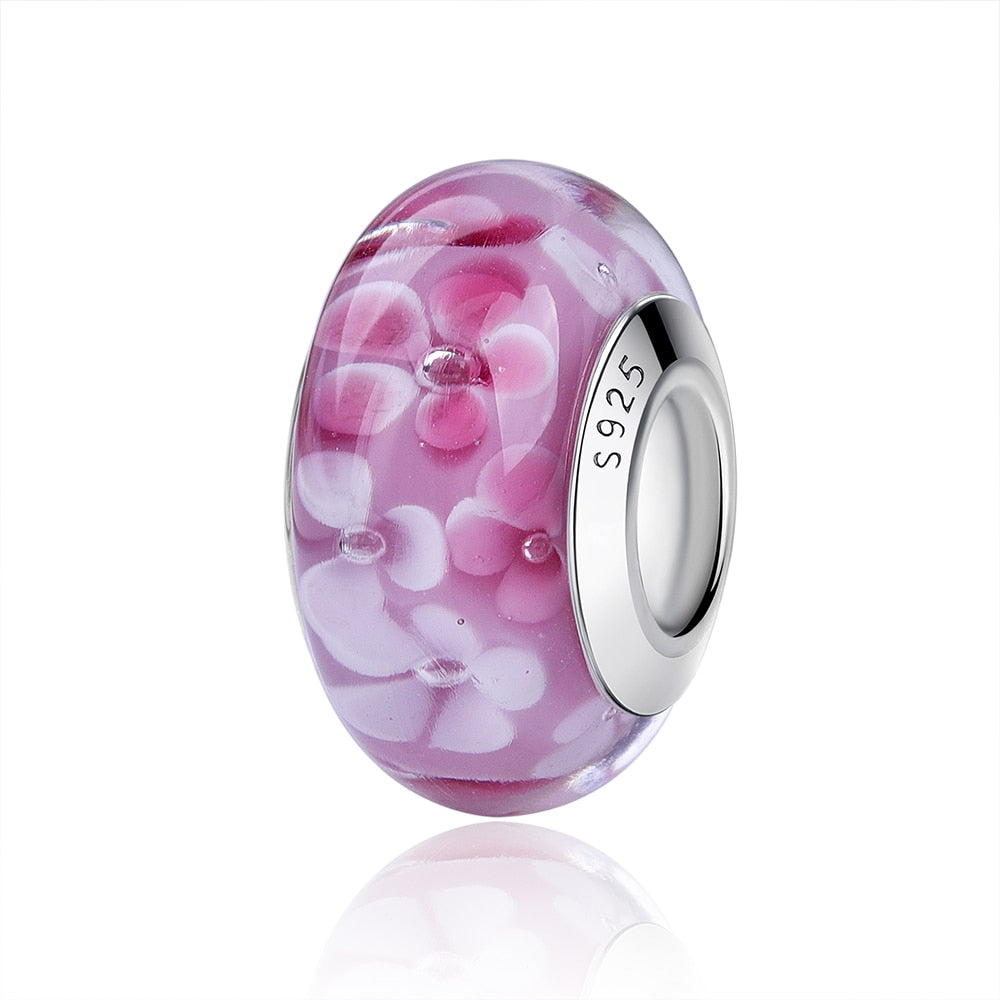 Sterling Silver Glass Bead Wood Stone Murano Flower