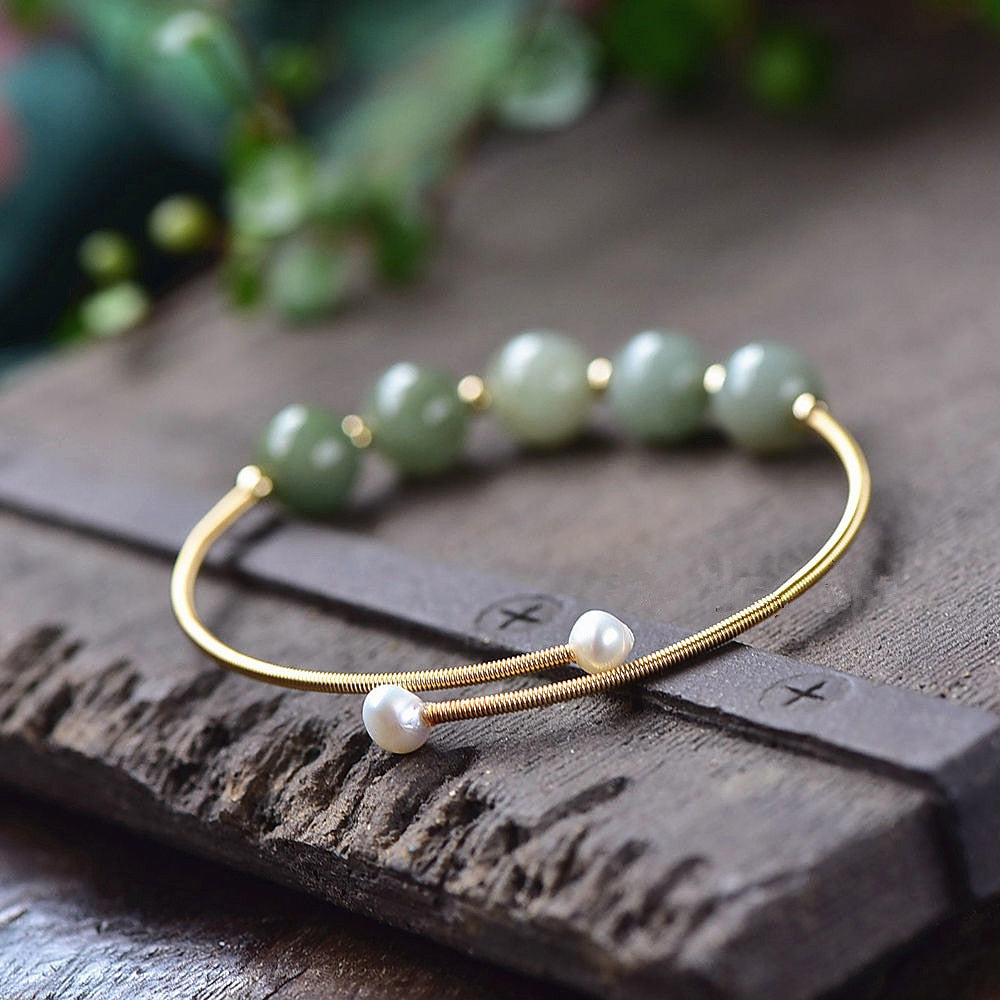 Natural Green Jades Stone Round Beads Bracelet