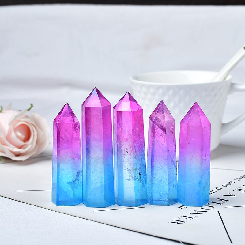 Clear Quartz Purple and Blue Crystal Point Electroplating