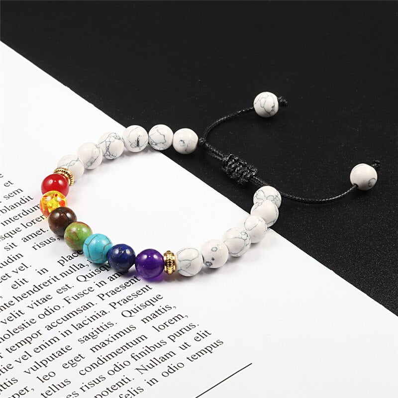 7 Chakra Bracelet Men Black Lava Tiger Eye Stones