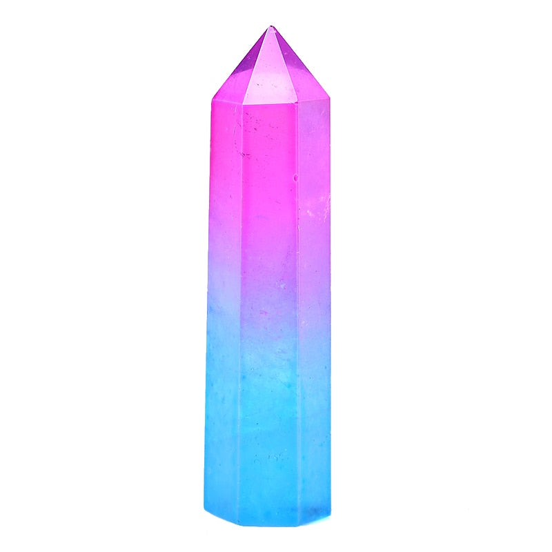 Clear Quartz Purple and Blue Crystal Point Electroplating