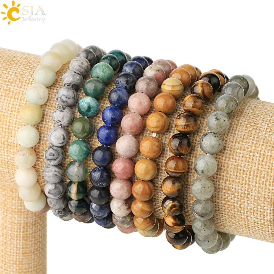 Natural Stones Strand Bracelets Single Color