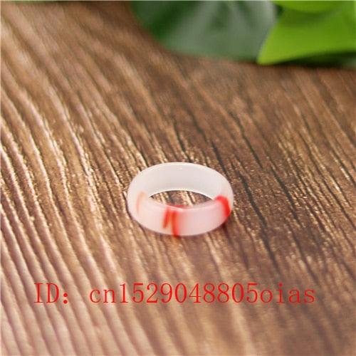 Natural Red White Hetian Jade Ring Chinese Jadeite