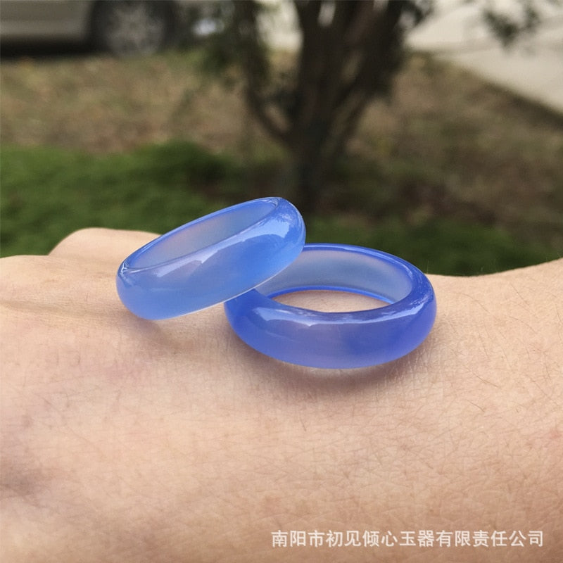 Natural blue agate ring for men women