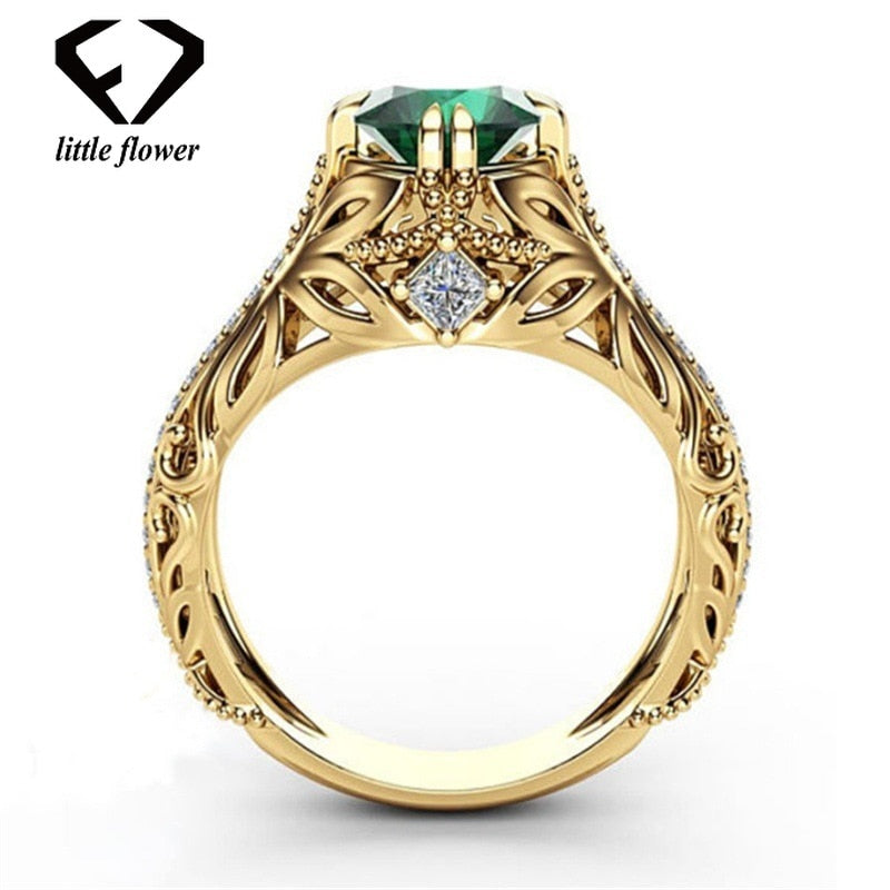 14K Gold Color Diamond Emerald Ring Jewelry