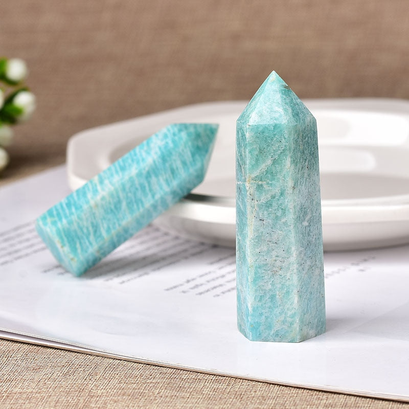 Crystal Point amazonite Healing Obelisk Quartz Wand Green