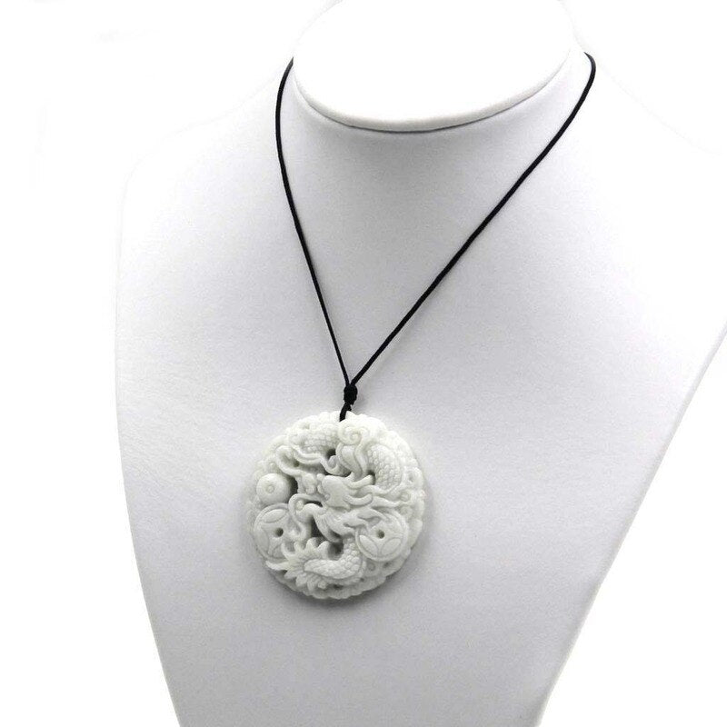 Natural White jade Dragon Phoenix Pendant