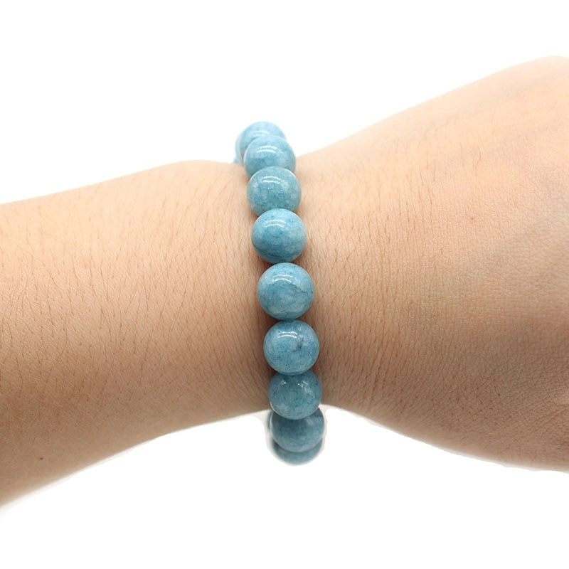 Natural Aquamarin Agat Stone Beads Bracelet