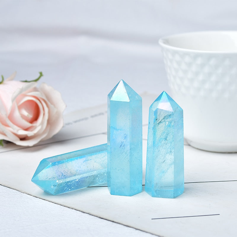 Natural Blue Aura Clear Quartz Crystal Point