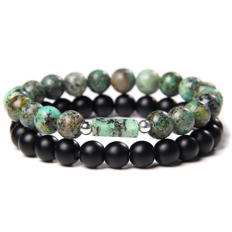 2 Chains Bracelet Set Men Vintage Stretch Bracelets