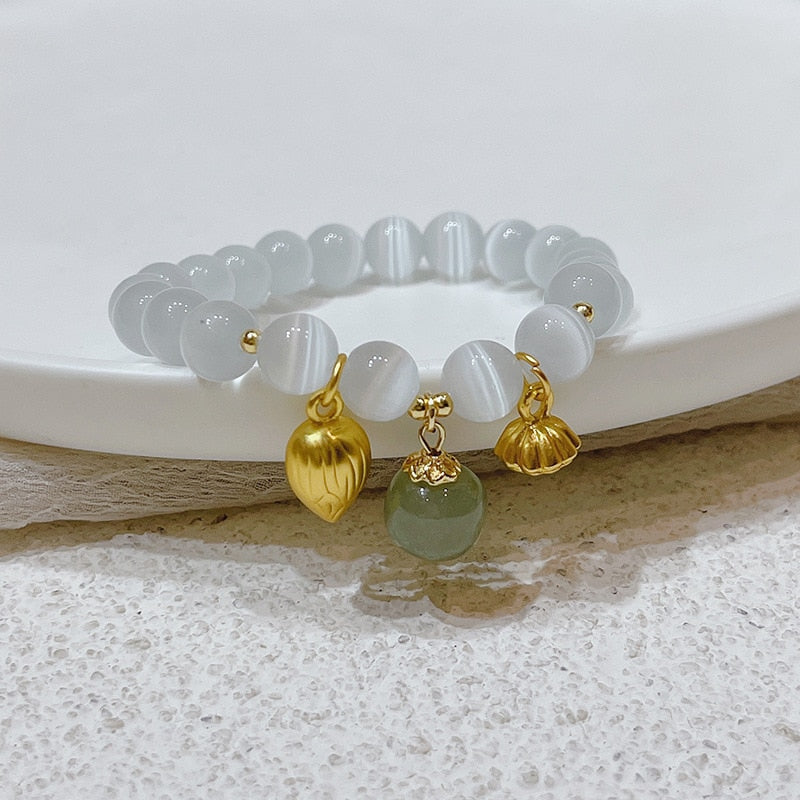Gold Filled Lotus Natural Hetian Jade Bracelets