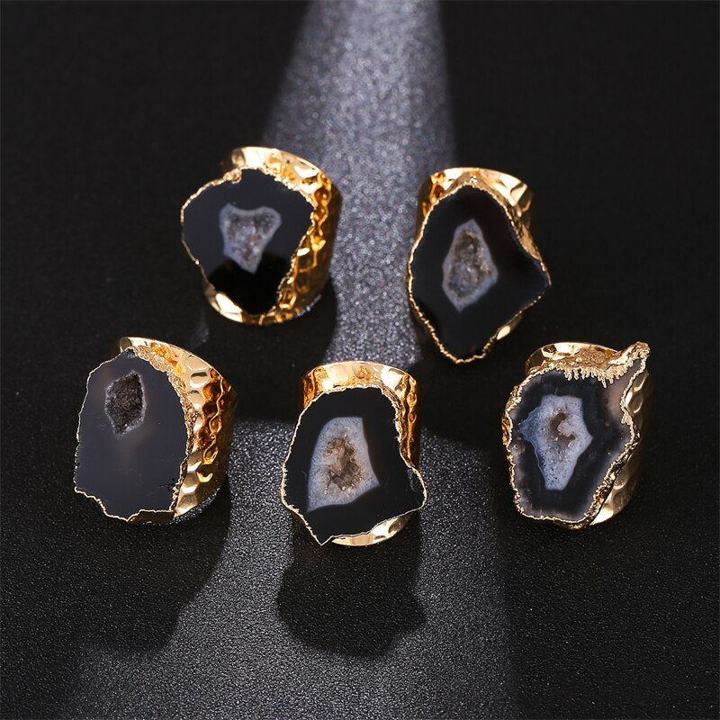 Irregular Geode Genuine Stone Hole Open Ring