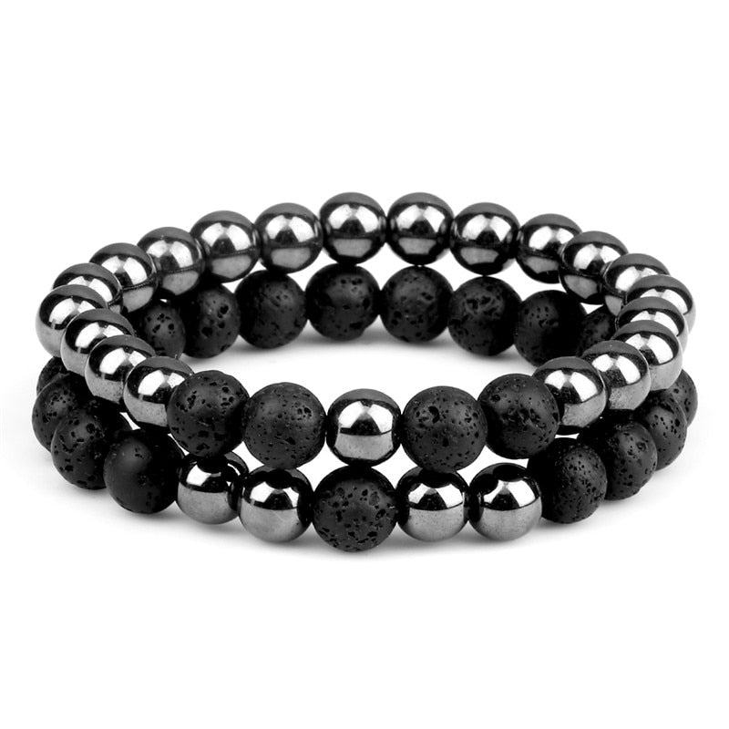 Couples Beaded Bracelet 8mm Natural Black Lava