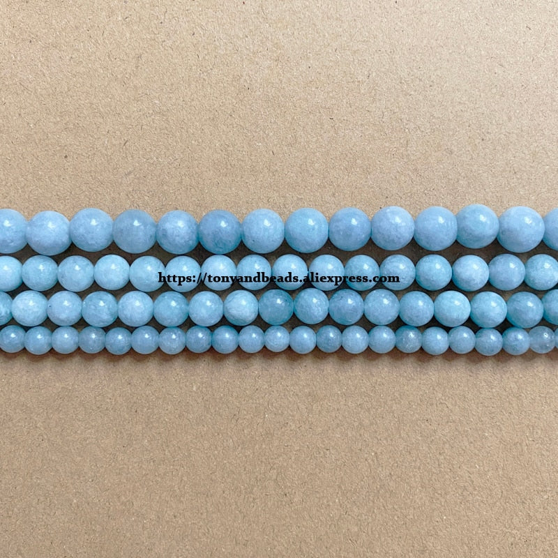 Natural A Quality Aquamarine Color Blue Jade Stone Round