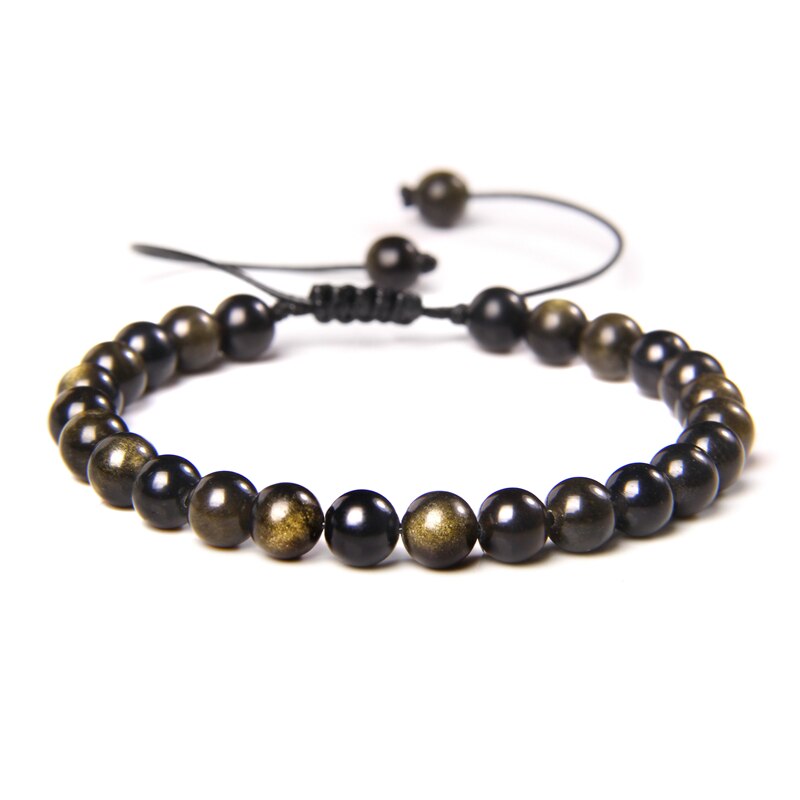 Men Bracelets Adjustable 6 mm Natural Green Jade