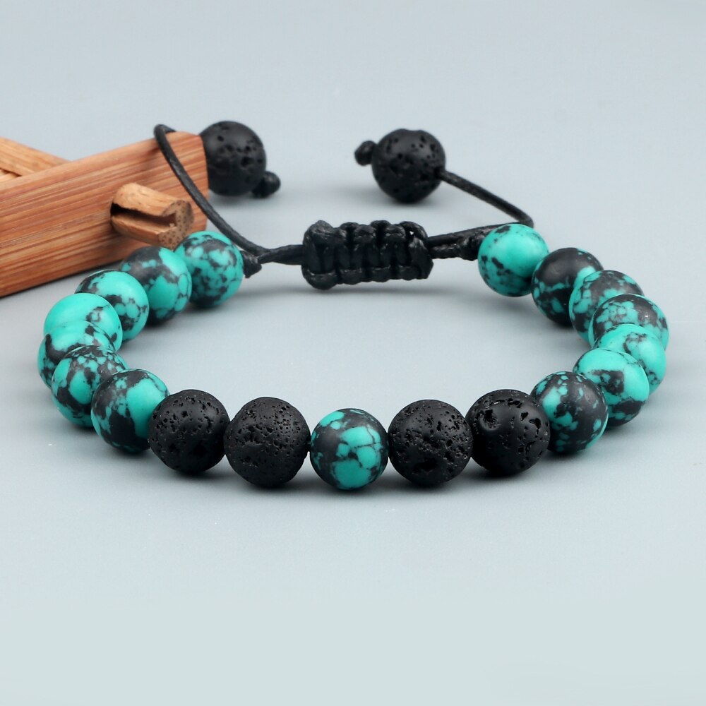 Fashion 8MM Natural Stone Couple Bracelet Black Blue
