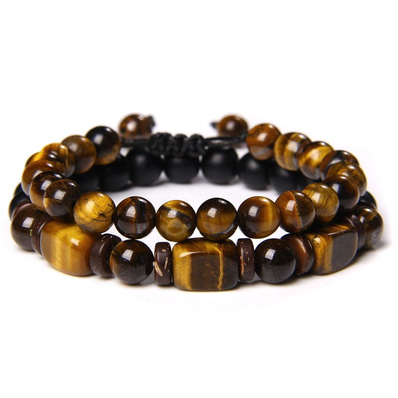 2 Chains Bracelet Set Men Vintage Stretch Bracelets