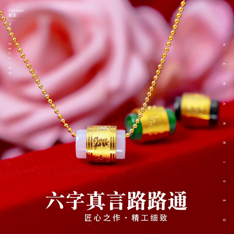 18k Gold Pendant Bizuteria Gemstone Real Natural jade