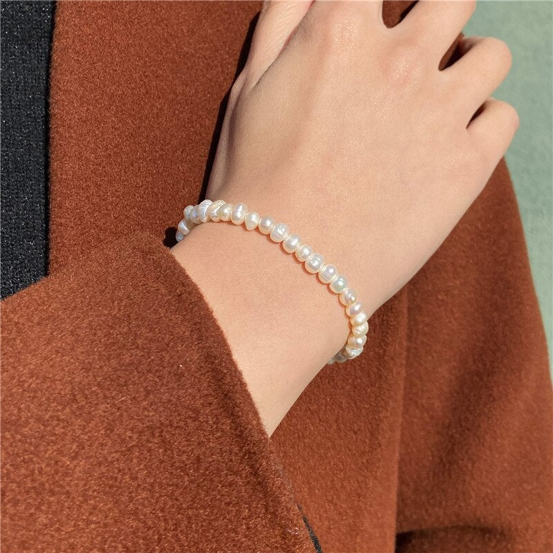 Freshwater White Pearl Bracelet Elastic Baroque