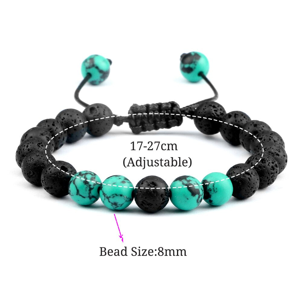 Fashion 8MM Natural Stone Couple Bracelet Black Blue