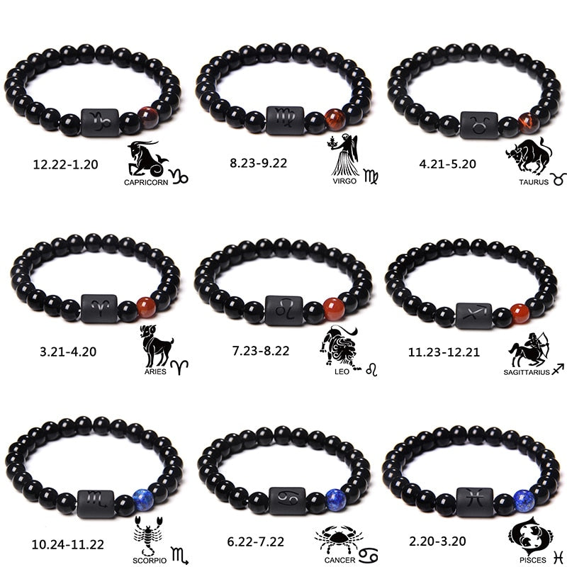 12 Zodiac Signs Couples Bracelet Natural Stone