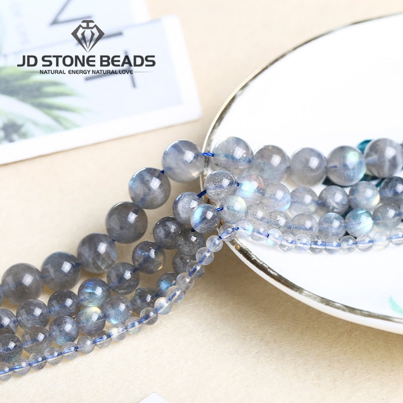 Grey Labradorite Blue Light Round Loose Beads