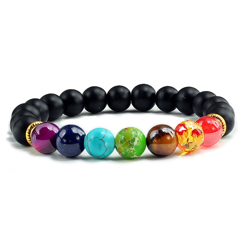 7 Chakra Bracelet Men Black Lava Tiger Eye Stones