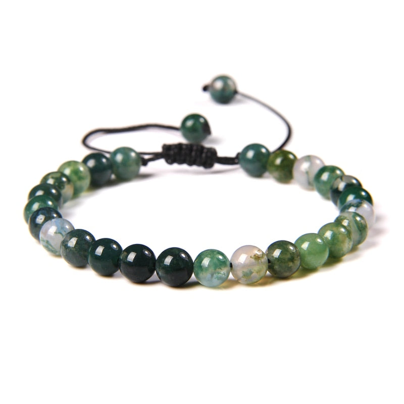 Men Bracelets Adjustable 6 mm Natural Green Jade