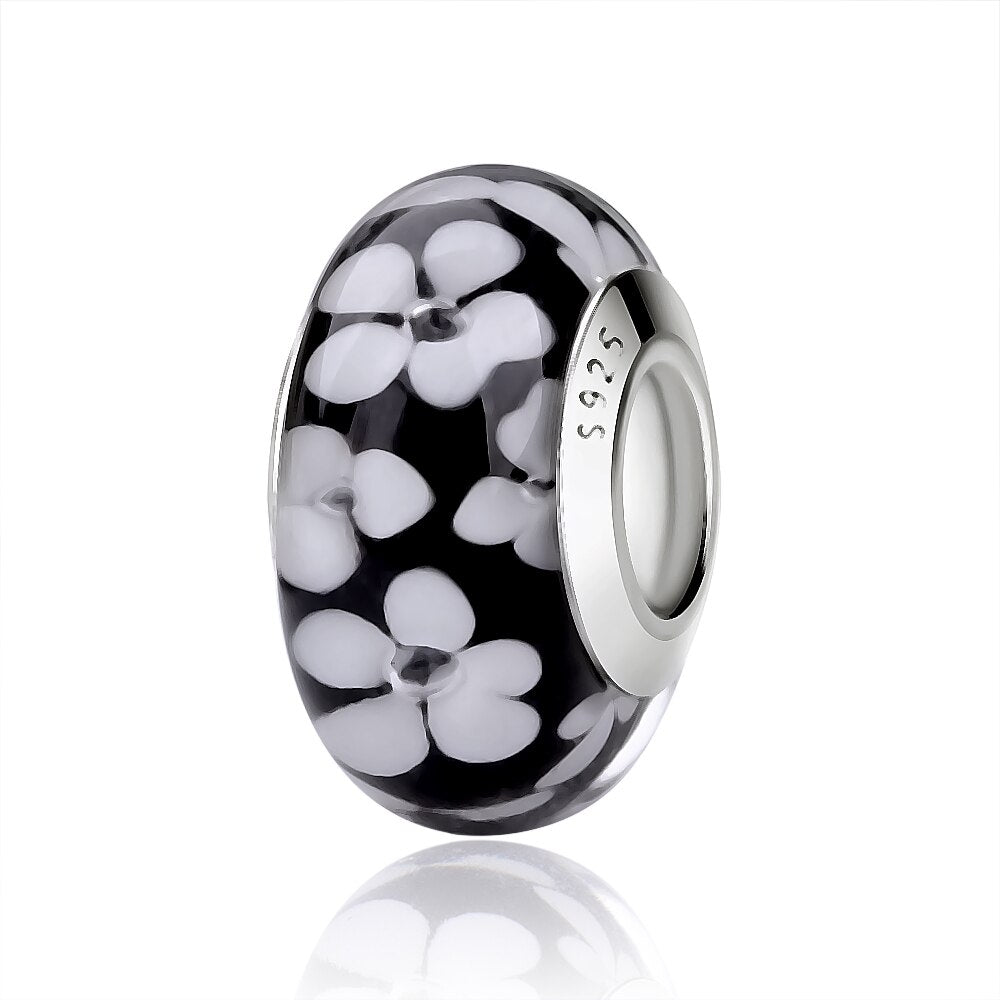 Sterling Silver Glass Bead Wood Stone Murano Flower