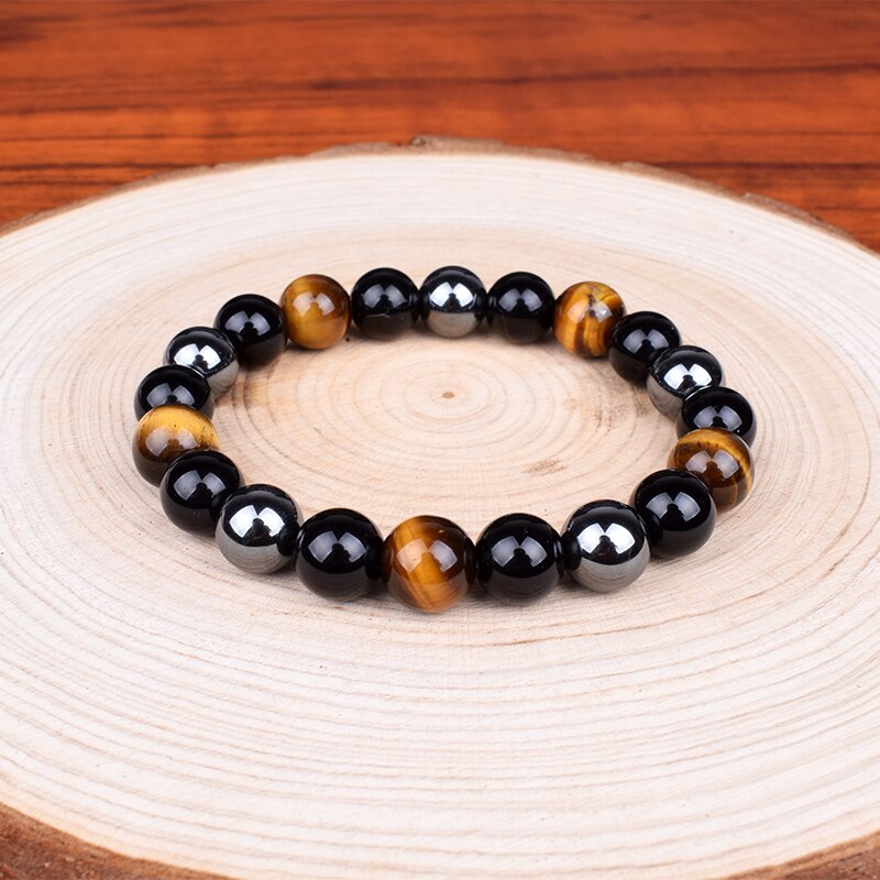 Men Bracelets 10mm Natural Stone Black Onyx