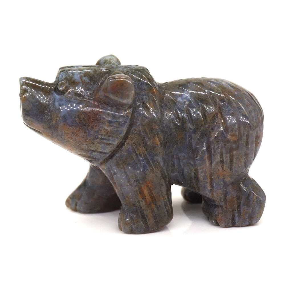 Bear Statue Natural Stone Hand Carved Figure Room