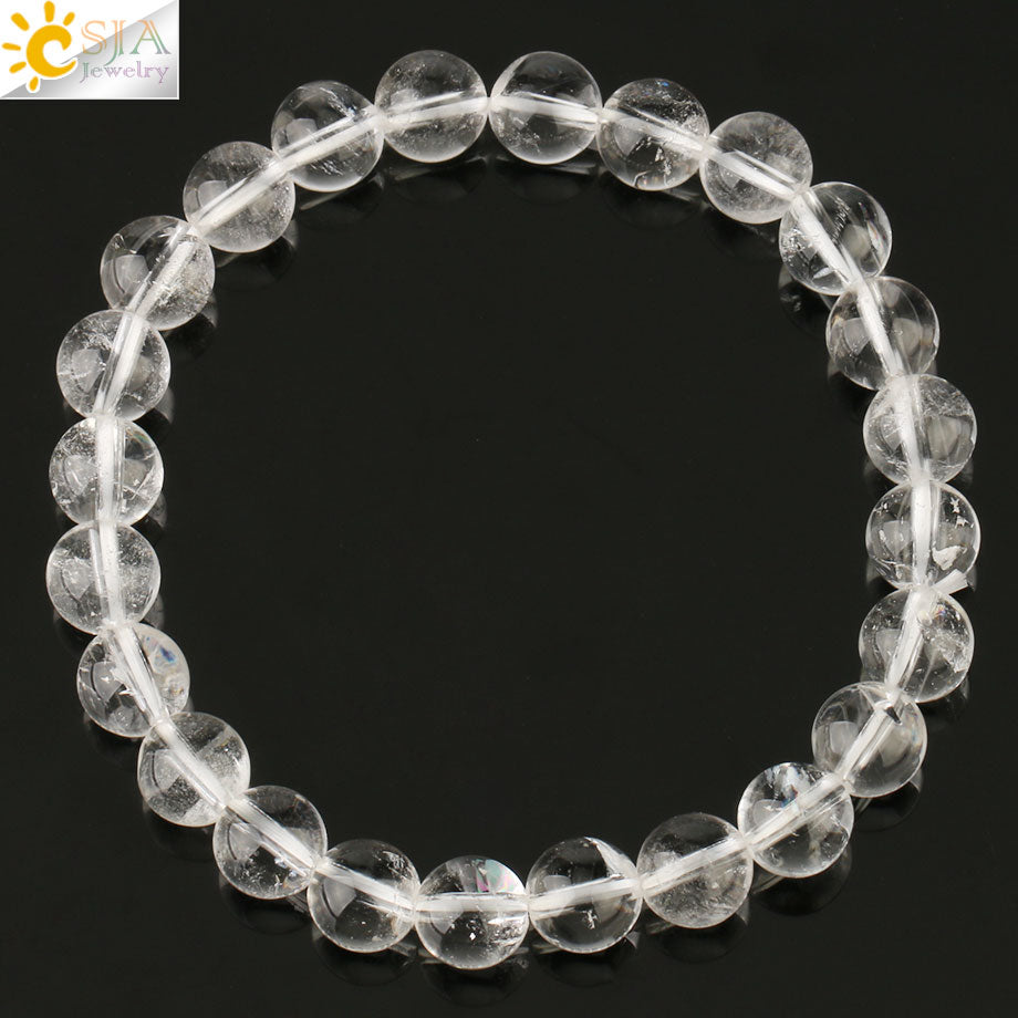 Natural Stone Elastic Bracelet Pink Quartz White
