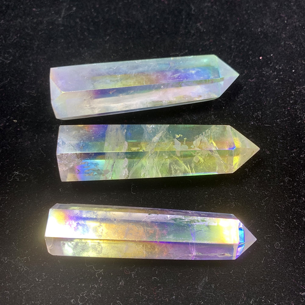 Clear Crystal Quartz Electroplating rainbow Wand Point